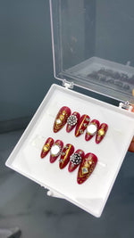 Red cat eye oxidised navratri nails