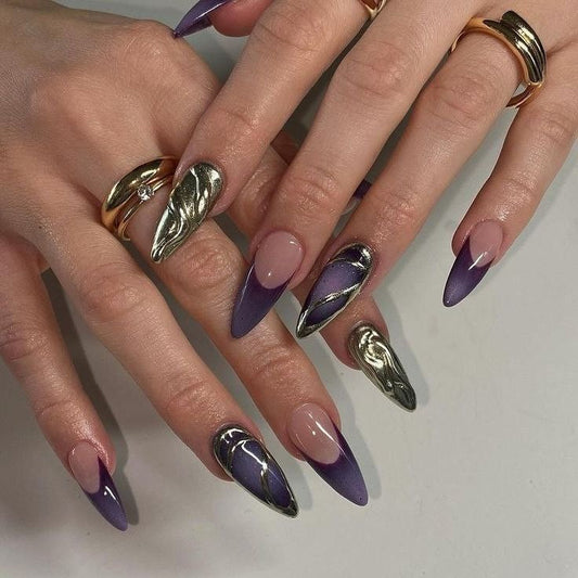 Purple aura metallic nails