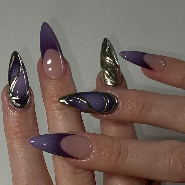 Purple aura metallic nails