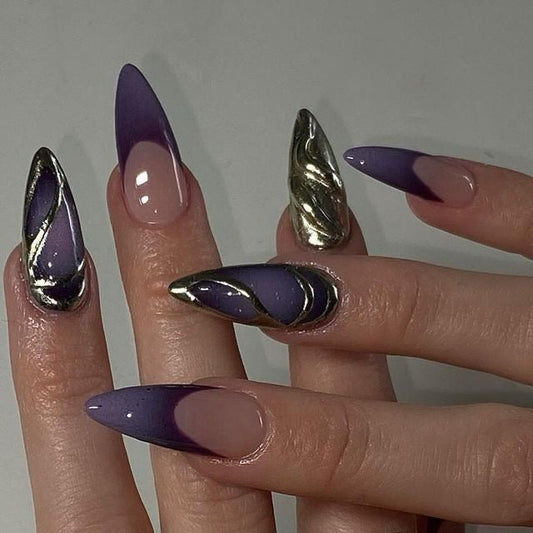 Purple aura metallic nails