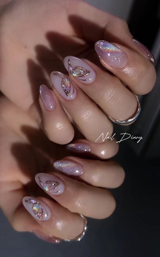 Purple butterfly chrome nails