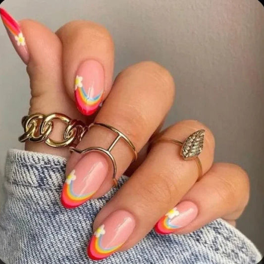 Rainbow and flower nails