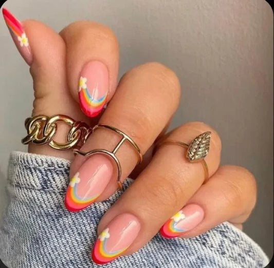Rainbow and flower nails