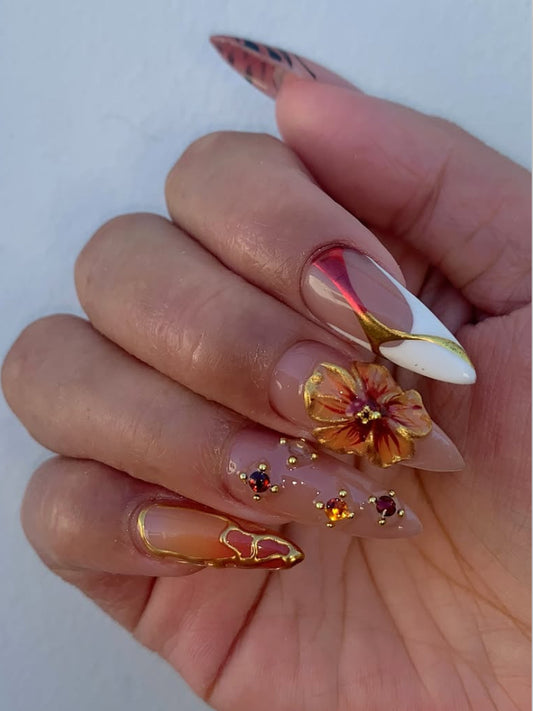 Red -white greek nails