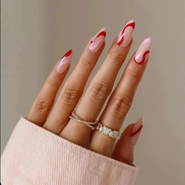 Red & pink swirl nails