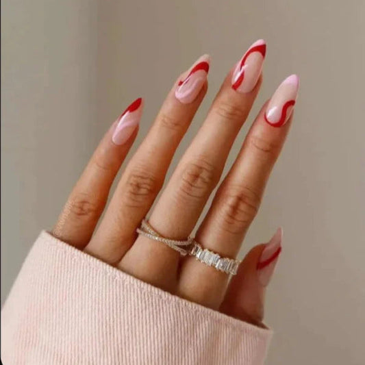 Red & pink swirl nails