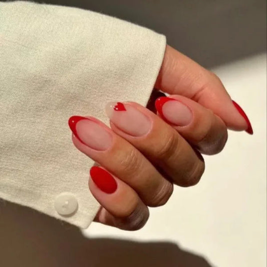 Red tips with heart nails