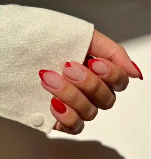 Red tips with heart nails
