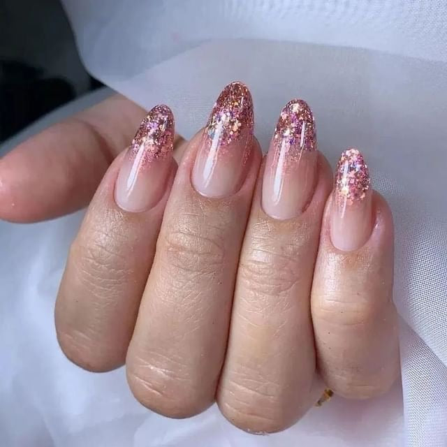 Rose gold falling glitter nails