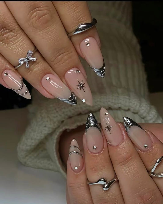 Silver star metallic nails