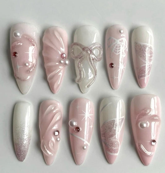 Pink embossed nails