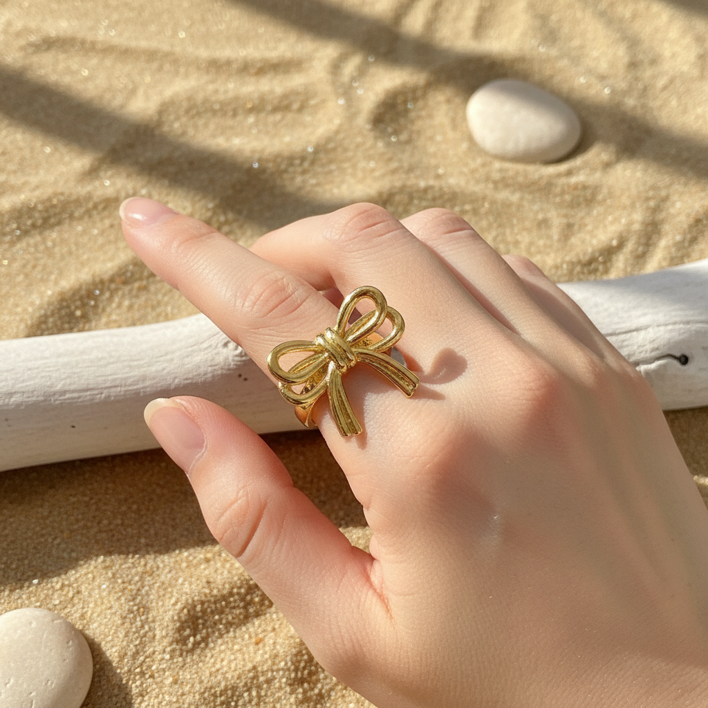 Golden Bow Adjustable Ring – 18K Gold-Plated Feminine Charm