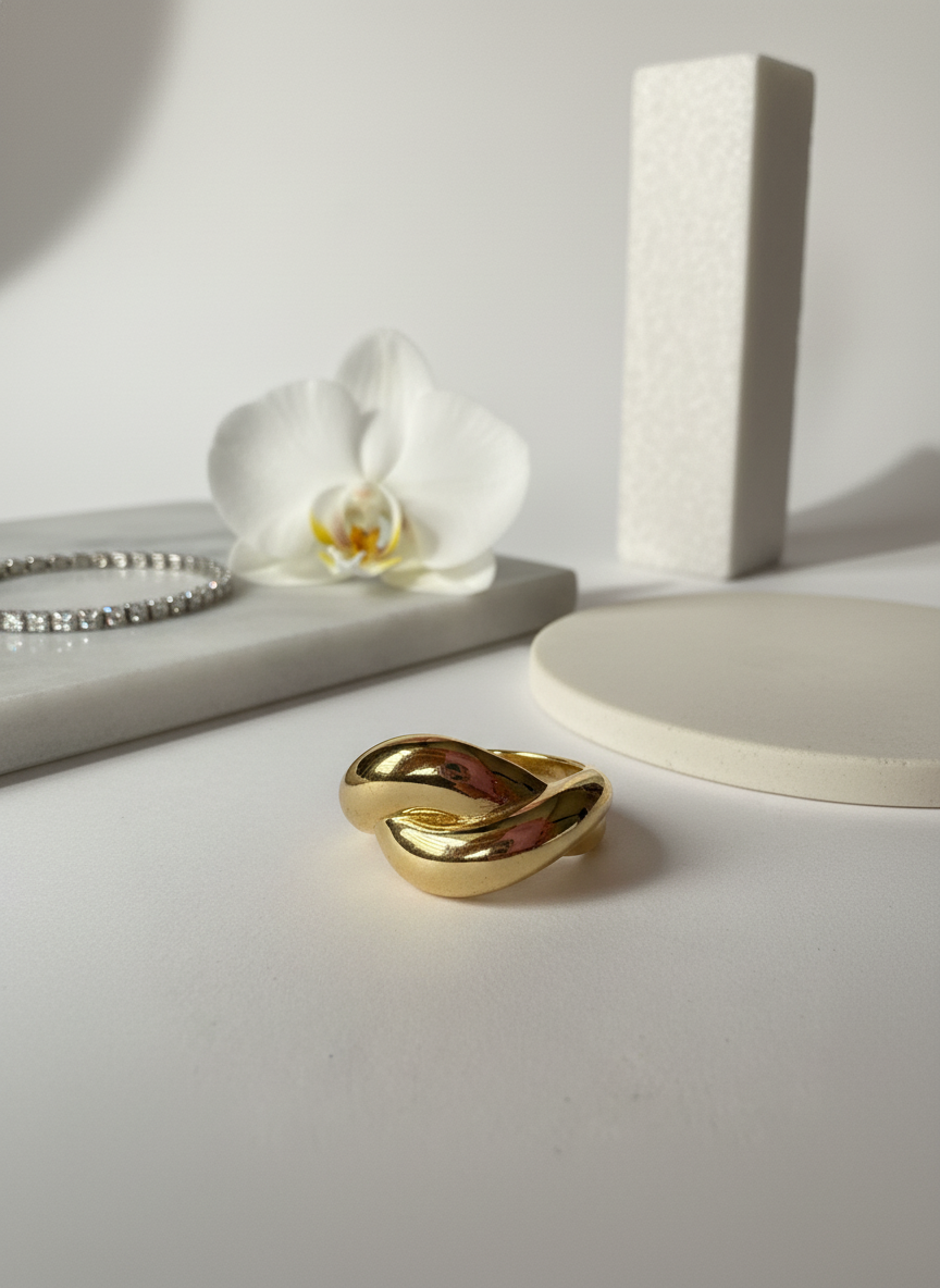 Golden croissant cross Adjustable Ring – 18K Gold-Plated Feminine Charm