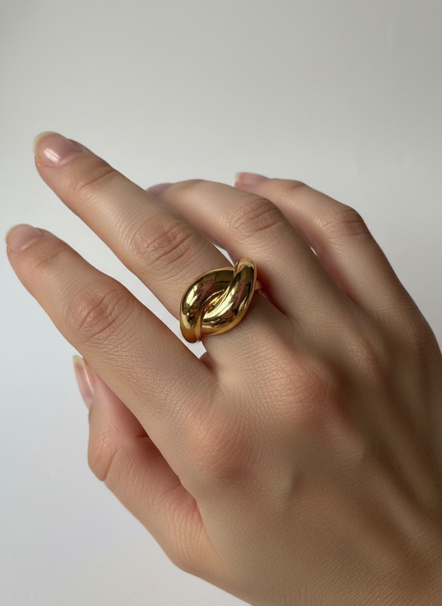 Golden croissant cross Adjustable Ring – 18K Gold-Plated Feminine Charm