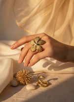 Golden beachy flower Adjustable Ring – 18K Gold-Plated Feminine Charm