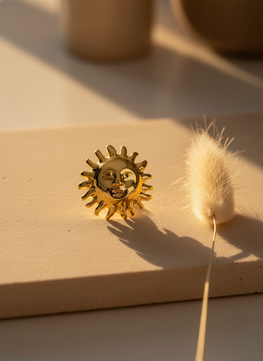 Golden Sun Adjustable Ring – 18K Gold-Plated Feminine Charm