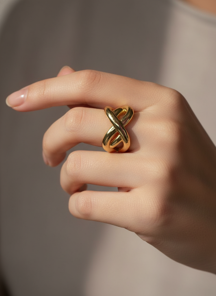 Golden criss cross Adjustable Ring – 18K Gold-Plated Feminine Charm