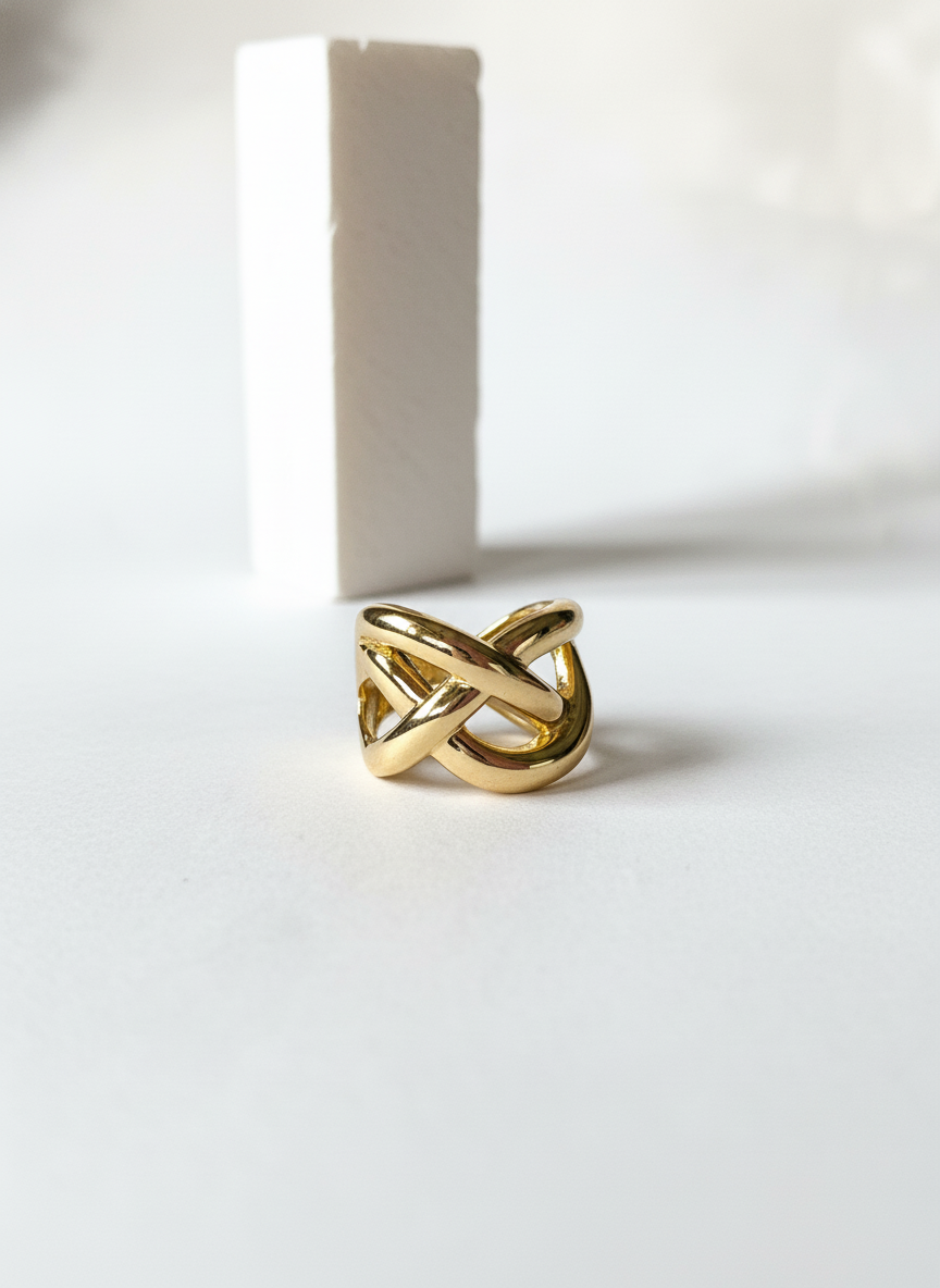 Golden criss cross Adjustable Ring – 18K Gold-Plated Feminine Charm