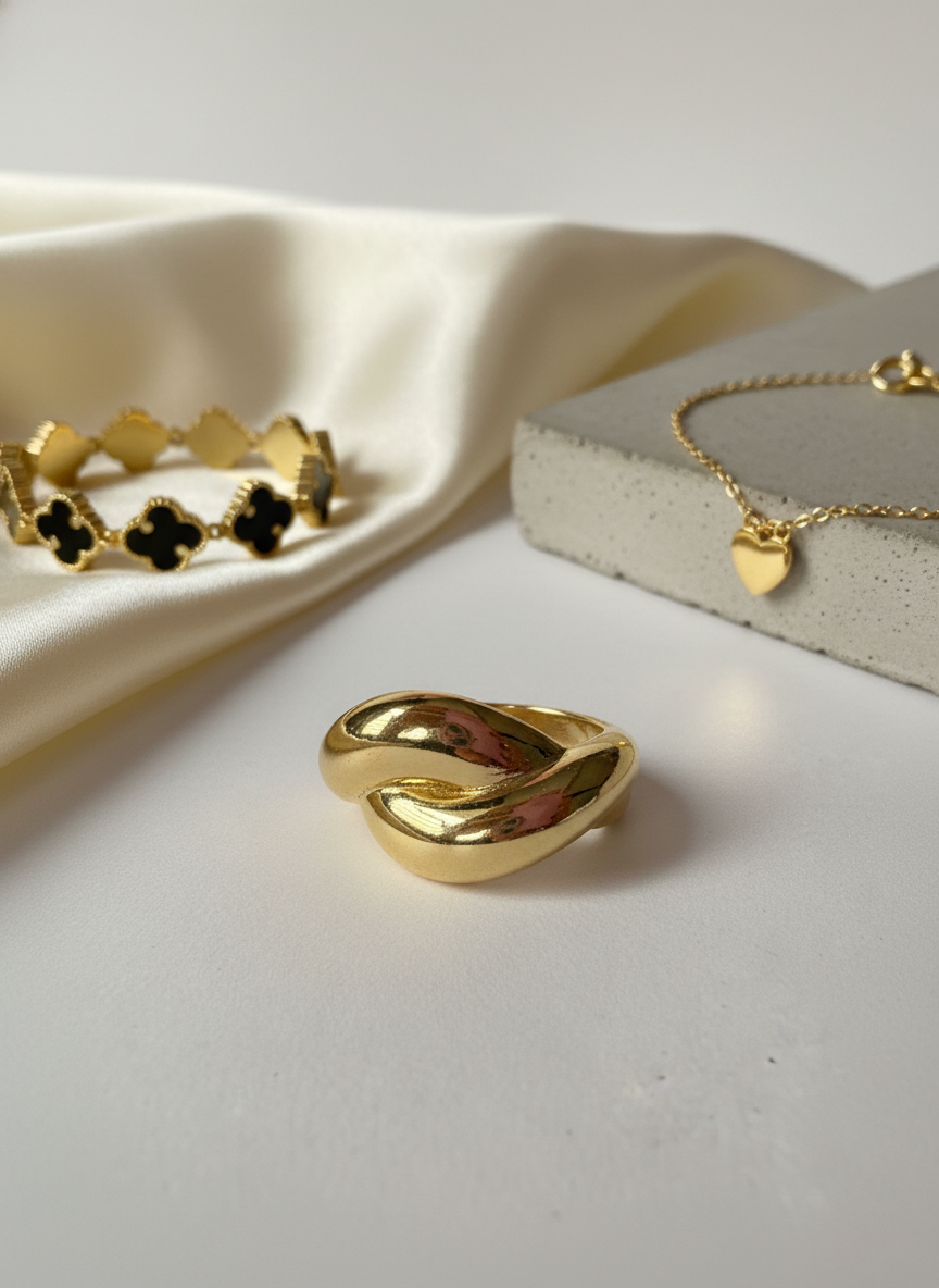 Golden croissant cross Adjustable Ring – 18K Gold-Plated Feminine Charm