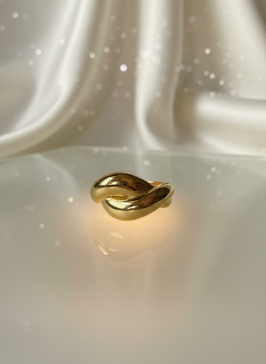 Golden croissant cross Adjustable Ring – 18K Gold-Plated Feminine Charm