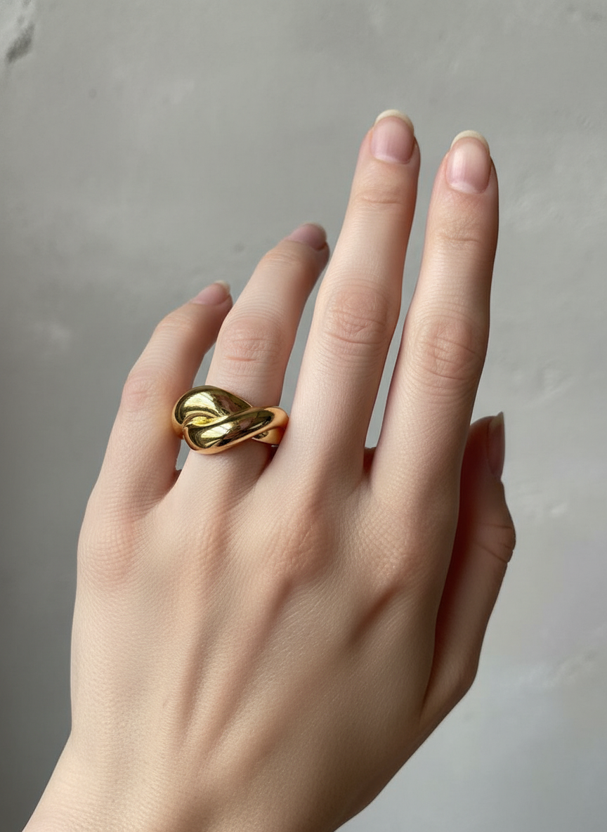 Golden croissant cross Adjustable Ring – 18K Gold-Plated Feminine Charm