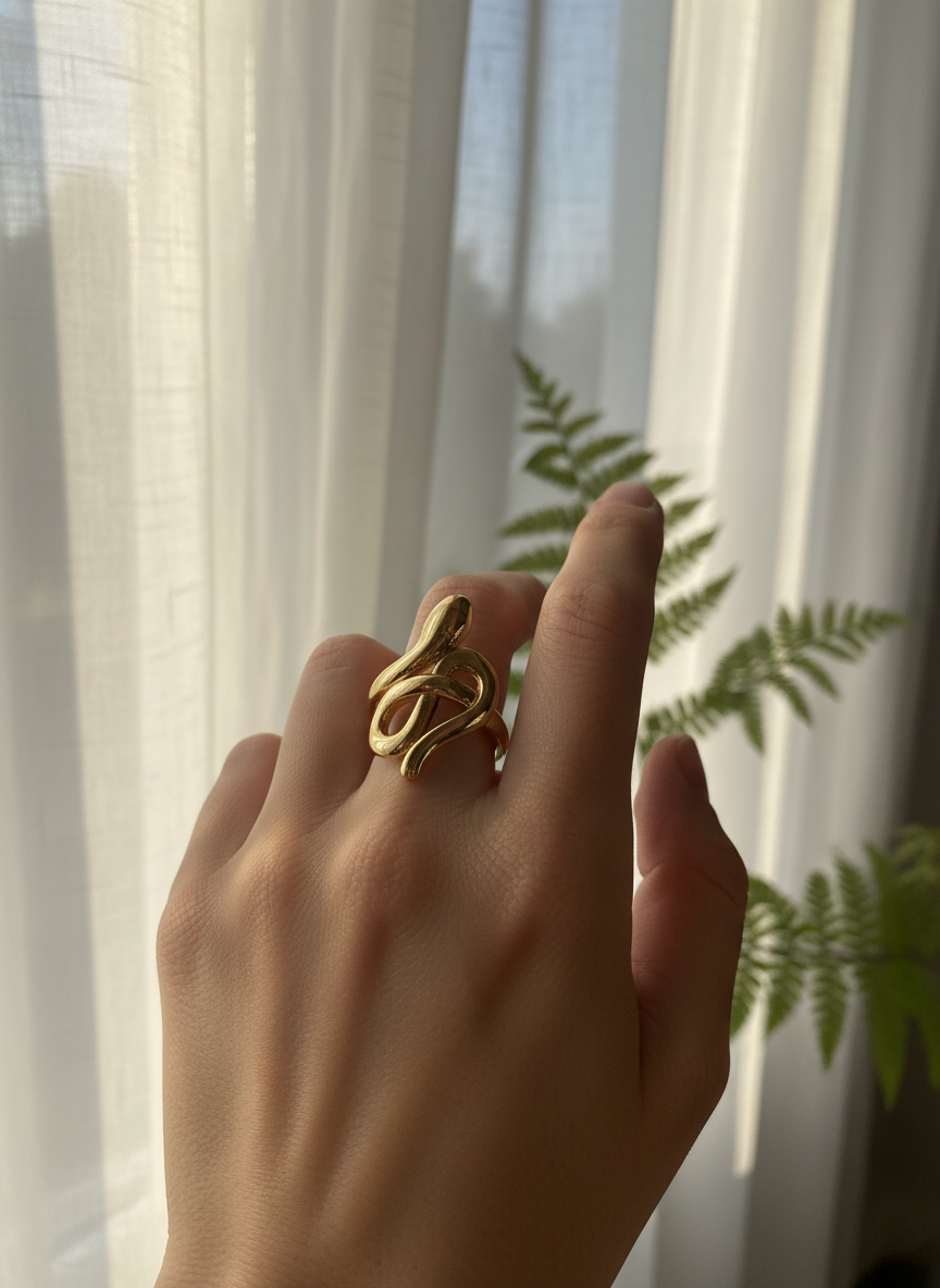 Golden snake cross Adjustable Ring – 18K Gold-Plated Feminine Charm