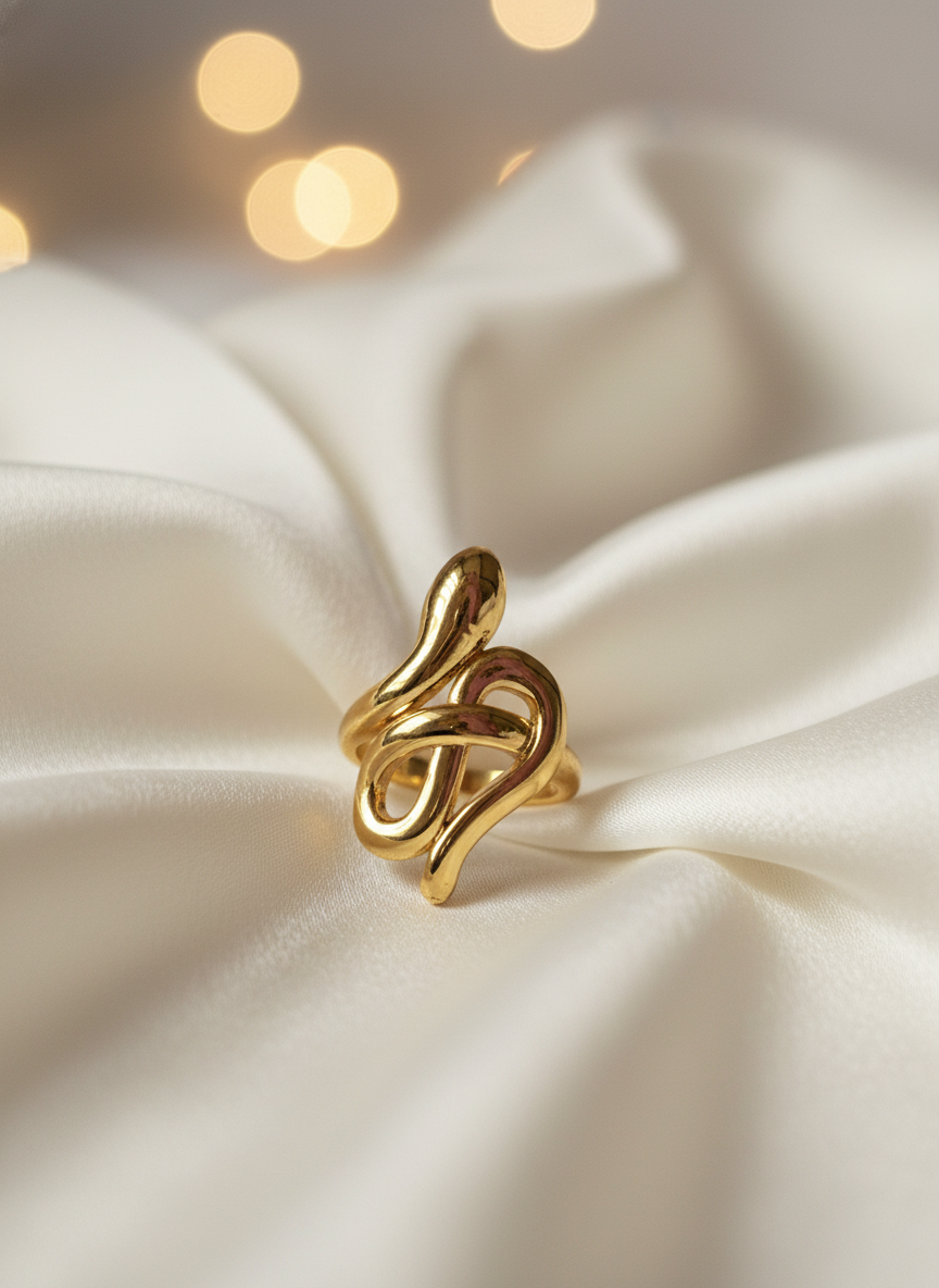 Golden snake cross Adjustable Ring – 18K Gold-Plated Feminine Charm