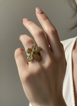 Golden beachy flower Adjustable Ring – 18K Gold-Plated Feminine Charm