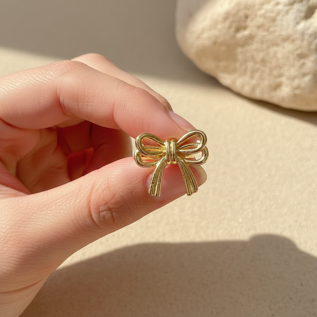 Golden Bow Adjustable Ring – 18K Gold-Plated Feminine Charm