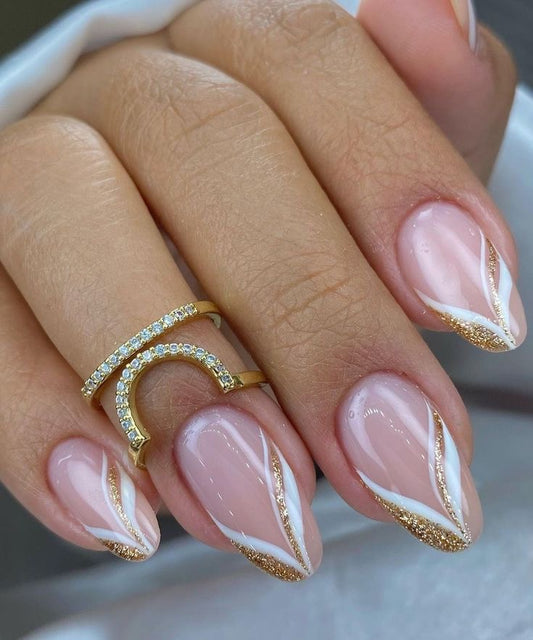 White+golden nail art