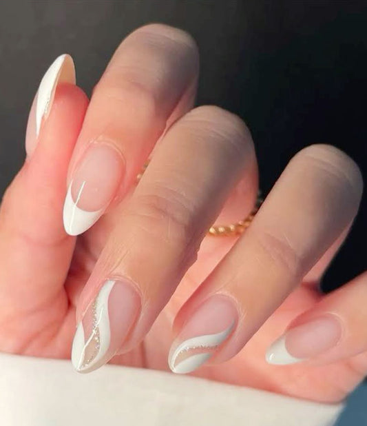 White swirls with glitter nails