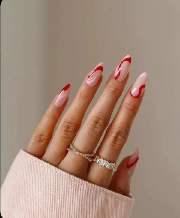 Red & pink Swirl Nails, Press on Nails by Milo Nails