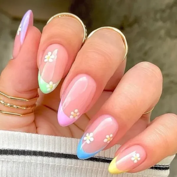 Multicolour tips with flowers, press ons by milo nails