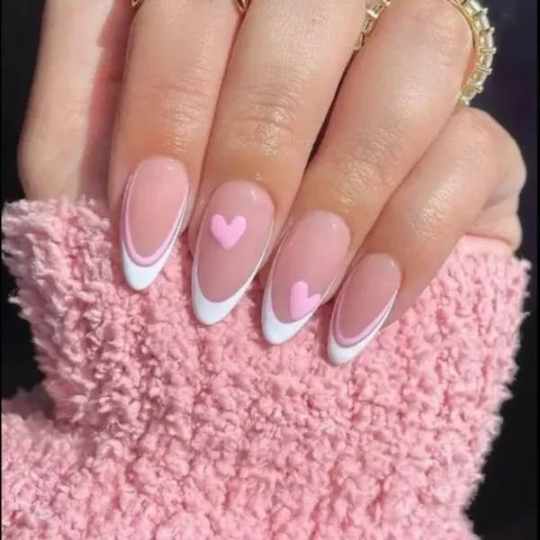 Double frenchies with Heart Nails, Press on Nails. by Milo Nails