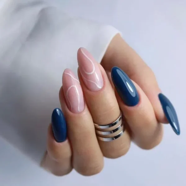 Blue with white swirls| Press On Nails