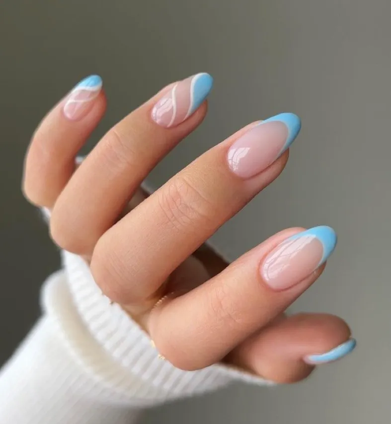 Light blue swirls and Tips| Press On Nails|Milo Nails
