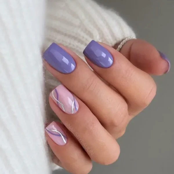 Milo Naisl | Purple swirls with chrome |Press On Nails