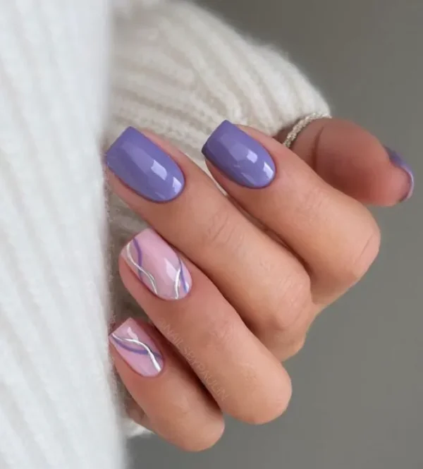 Milo Naisl | Purple swirls with chrome |Press On Nails