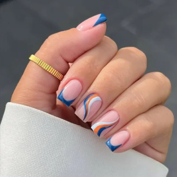 Milo Nails | Blue tips and swirls | Press on Nails