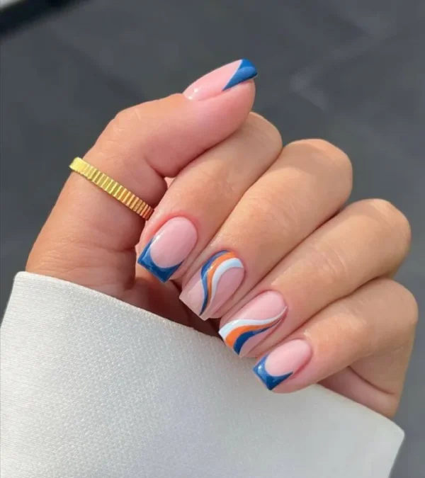 Milo Nails | Blue tips and swirls | Press on Nails