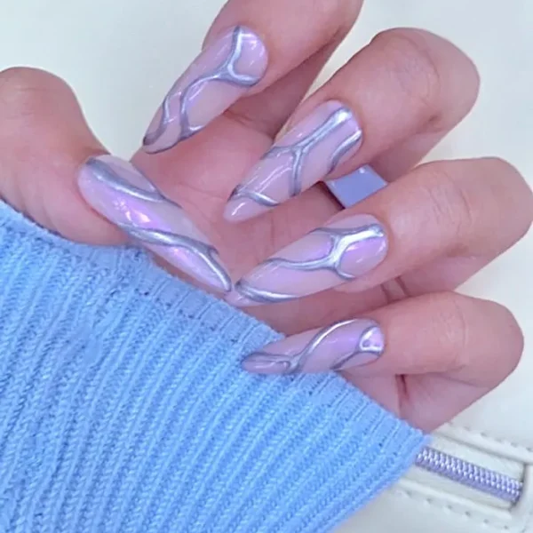 Silver Metallic swirls, press ons by milo nails