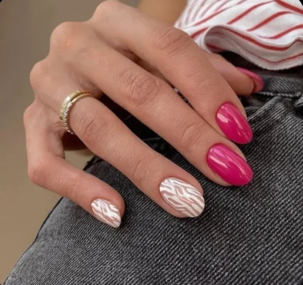 Hot pink – White swirls, Press on Nails | Milo Nails