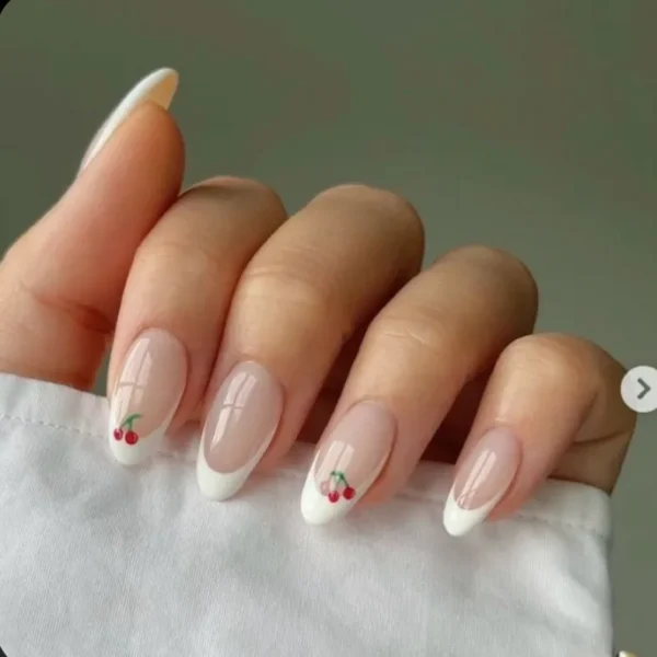 Classic frenchies with cherries, Press on Nails by Milo Nails