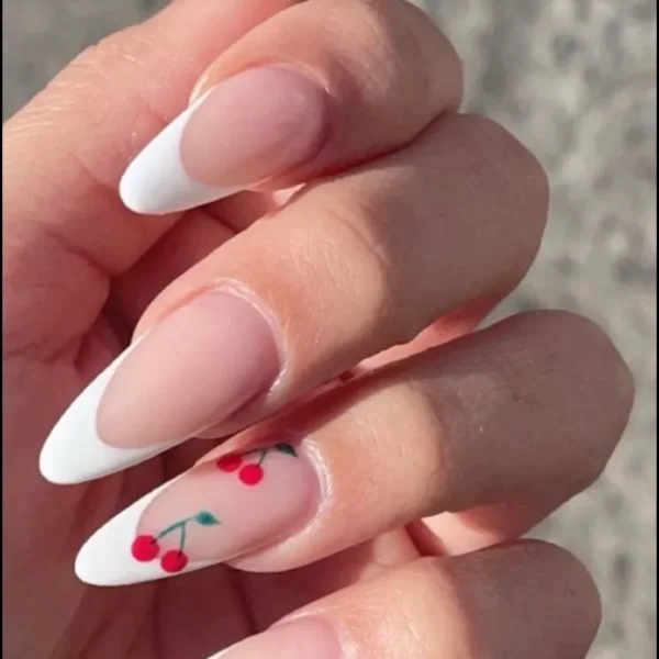 Classic frenchies with a cherry. Press on Nails by Milo Nails