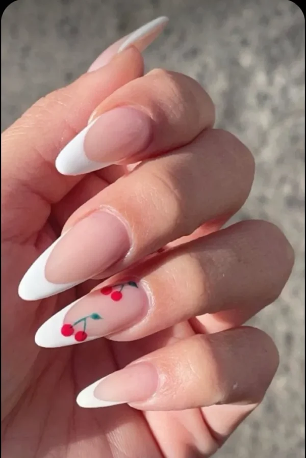 Classic frenchies with a cherry. Press on Nails by Milo Nails