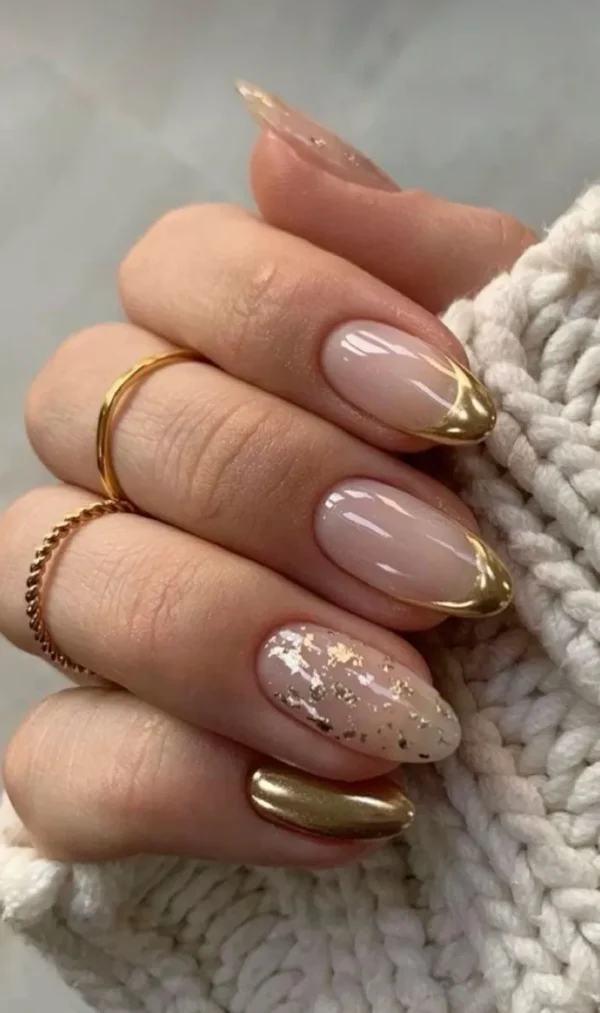 golden metallic tips with foil, press on nails by milo nails