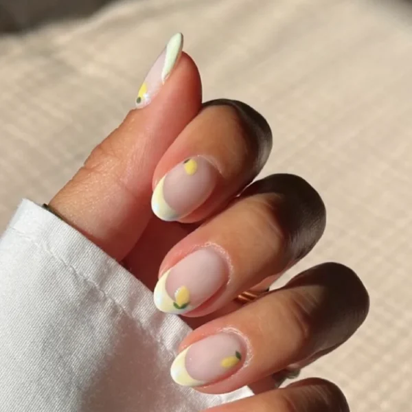 Frenchies with chrome and lemons, press ons by milo nails