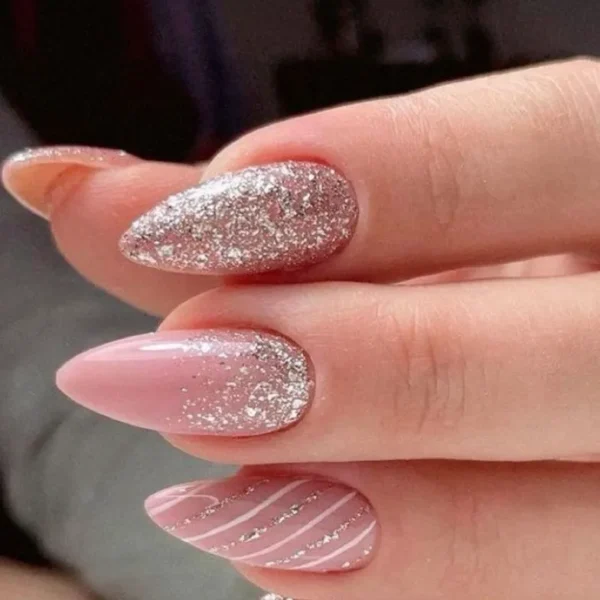 Glittery lines nails, Press on Nails by Milo nails