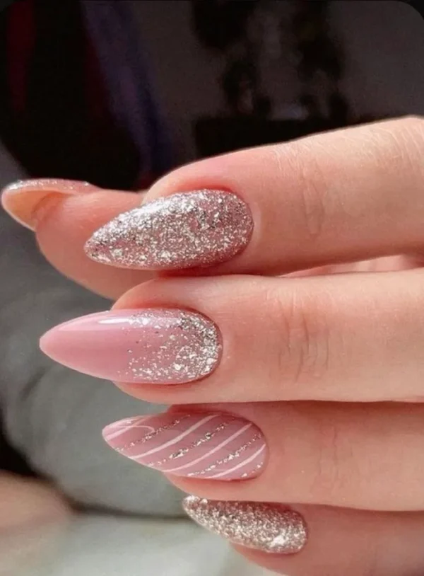 Glittery lines nails, Press on Nails by Milo nails