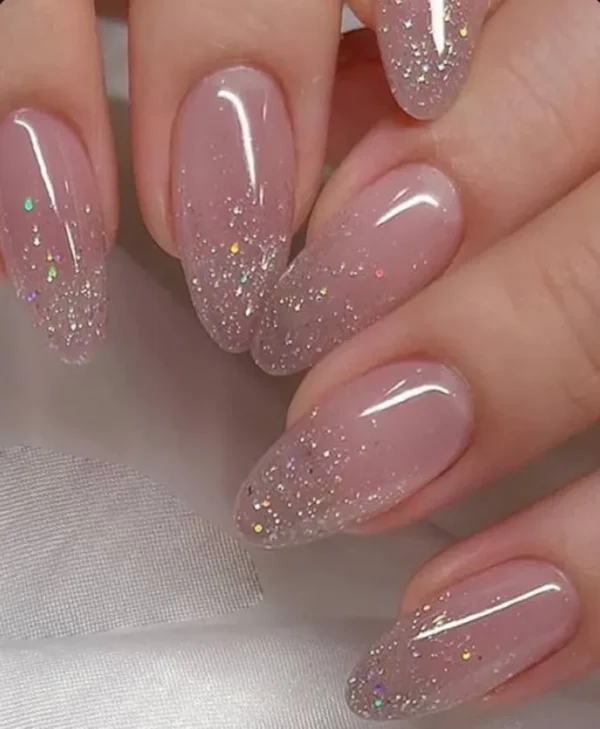 Silver glitter tips, Press on Nails by milo Nails